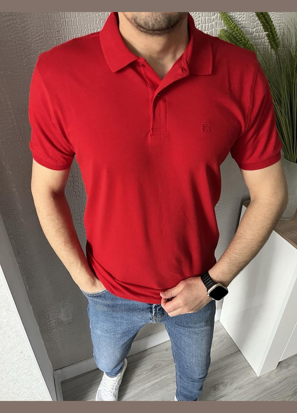 Красная футболка-футболка поло мужская для мужчин No Brand однотонная