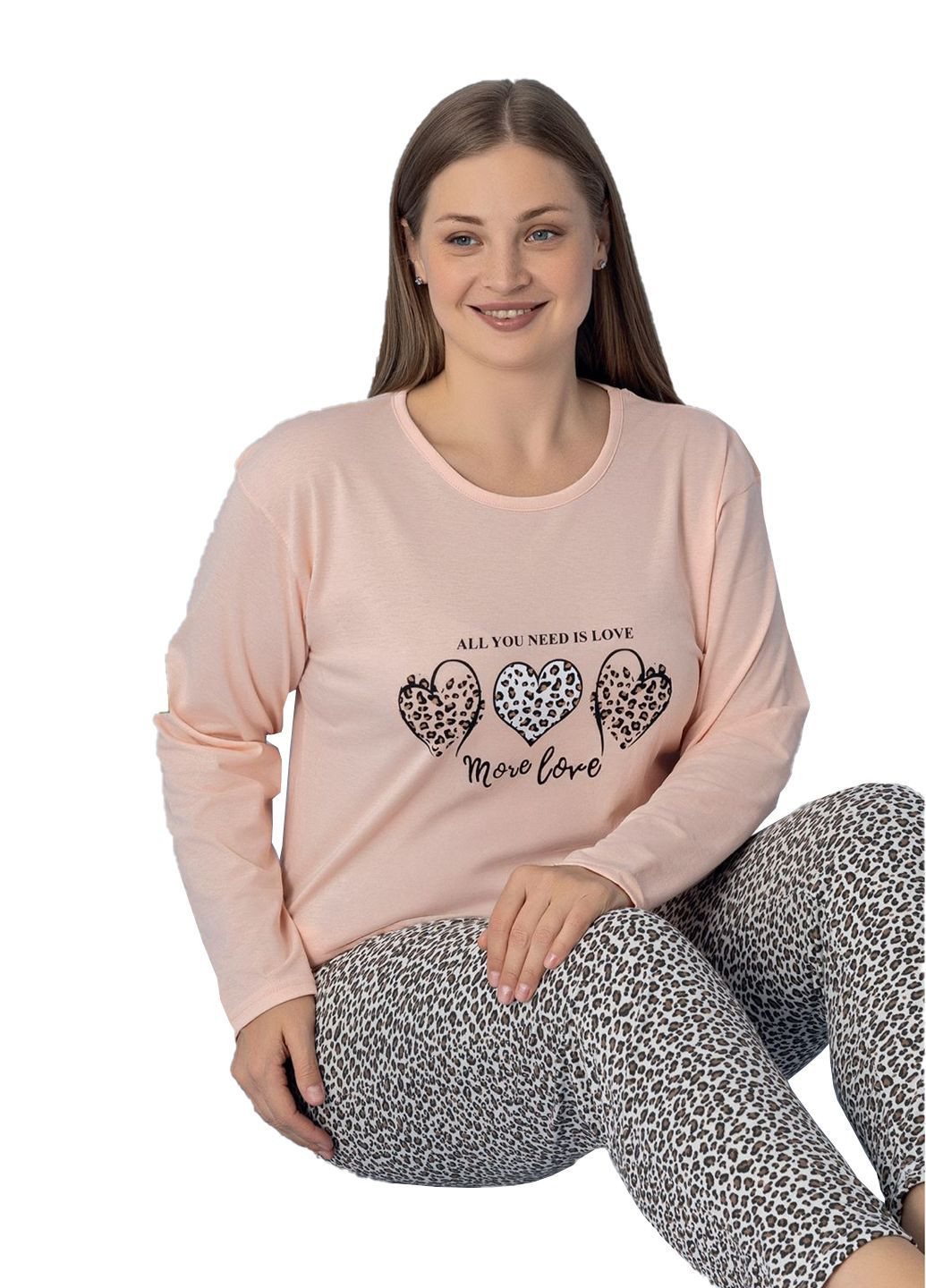 Бежевая пижама женская хлопок лонгслив + брюки Ruyam