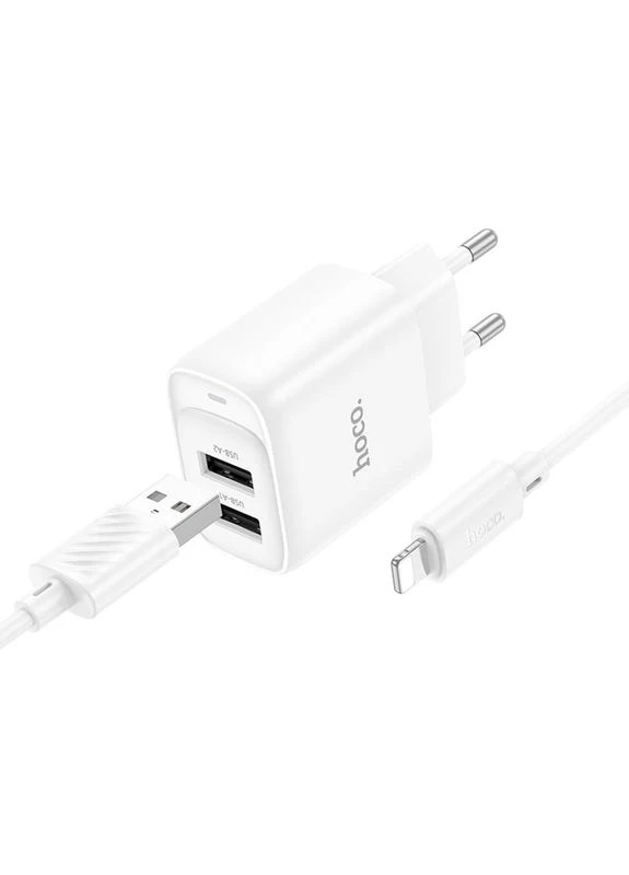 МЗП C141A Smart 2.1A (2USB-A) + кабель USB to Lightning White Hoco (382609755)