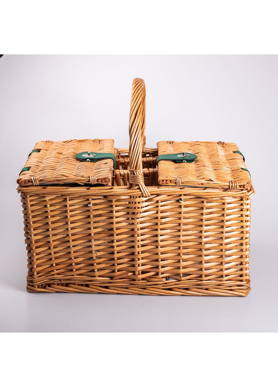 Кошик плетений для пікніка з посудом на 4 особи 48х33х43 см набір посуду туристичний для кемпінгу HP-ZQ-3 (A-034008) LUGI (372467787)