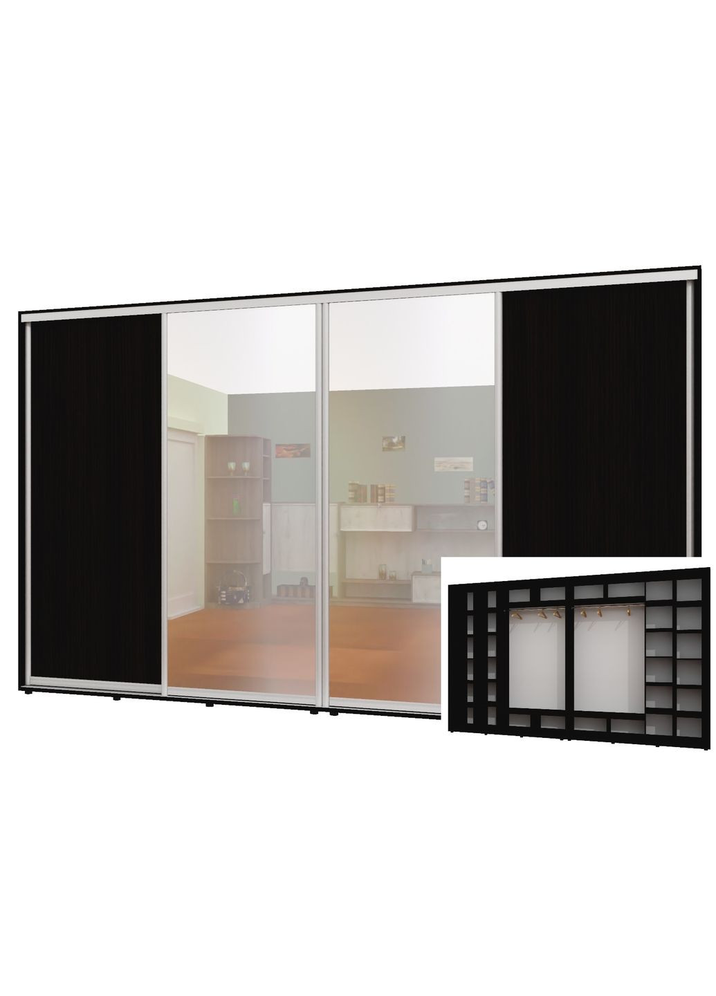 Шафа-купе чотиридверна 420*60*220 см Венге магія 4 двері ДСП + Дзеркало + Дзеркало + ДСП ШК-02 Алекса (360478146)