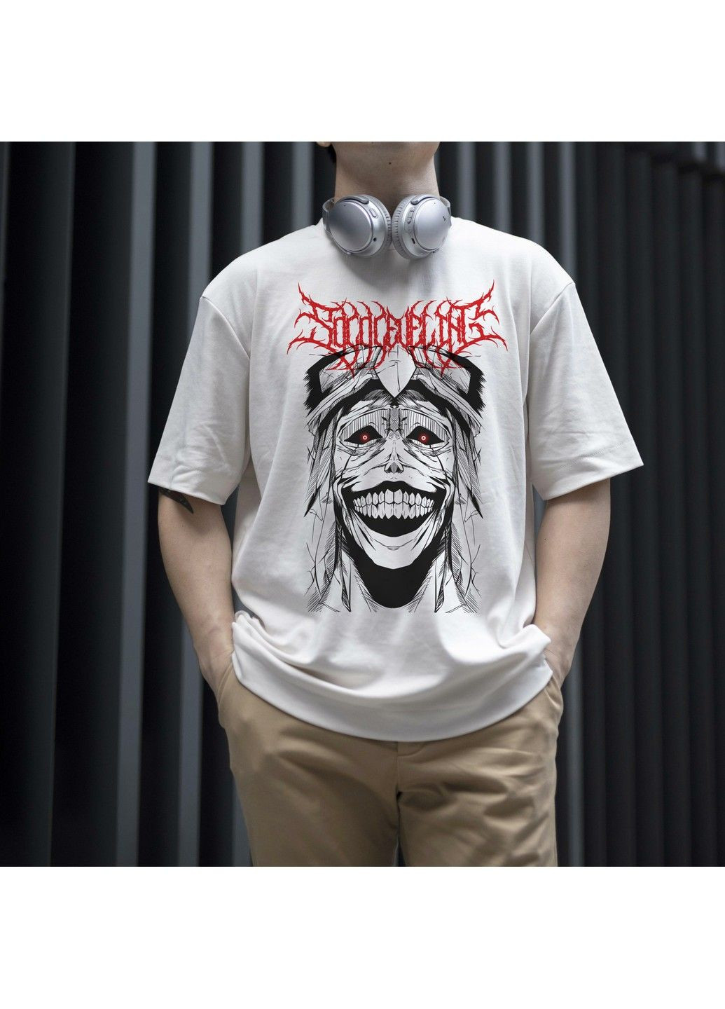 Біла футболка з принтом solo leveling - statue of god No Brand