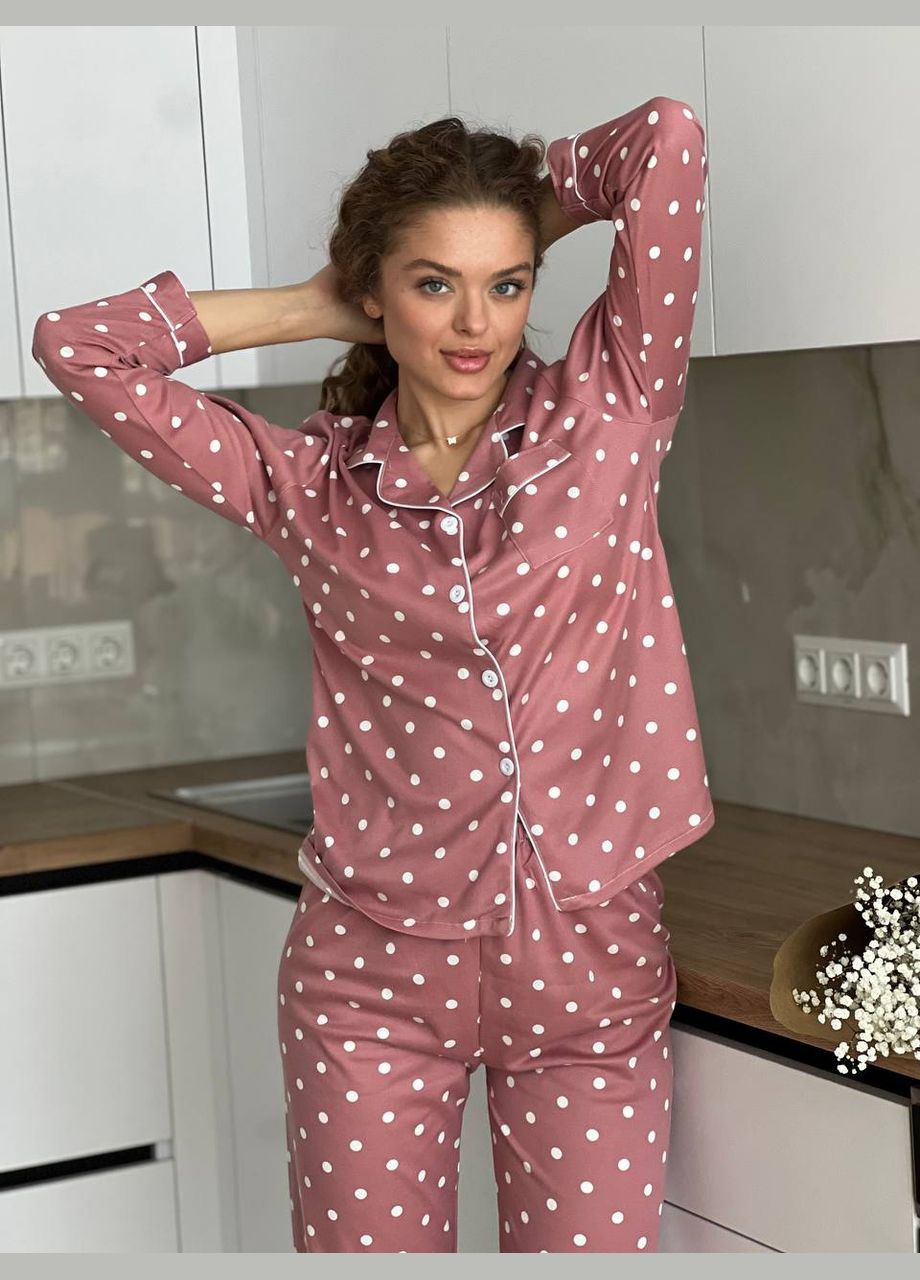 Розовая всесезон стильный домашний костюмчик-пижамка рубашка + брюки Vakko