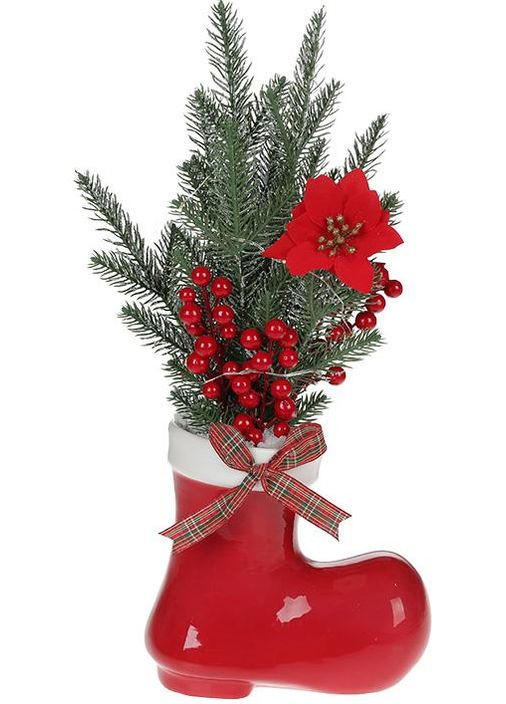 Декоративная композиция Сапожок с LED подсветкой керамика для новогоднего декора украшение 22х19х37 см Bona (368977519)