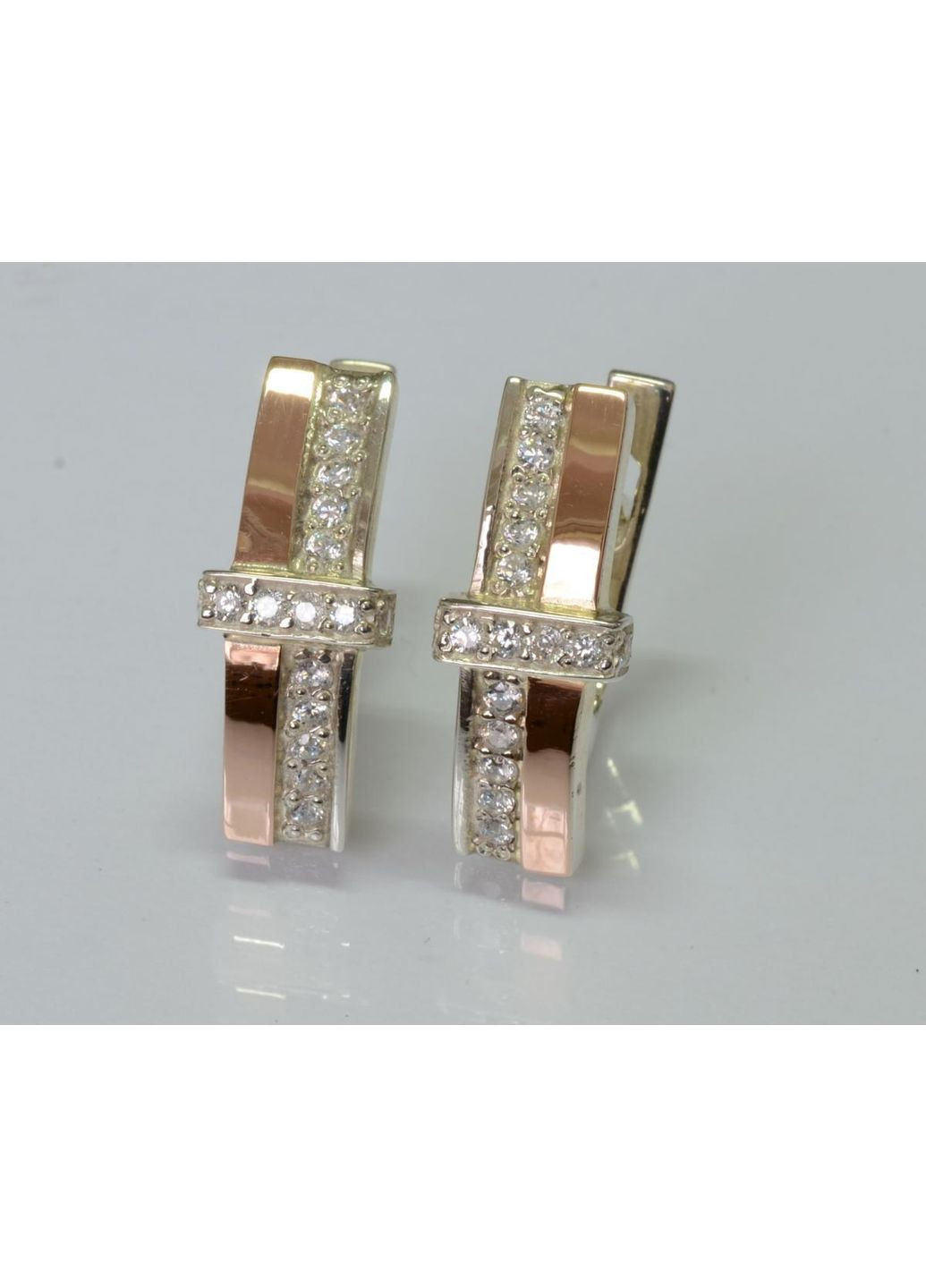 Сережки срібні з золотими вставками і фіанітами Silver Style (366813536)