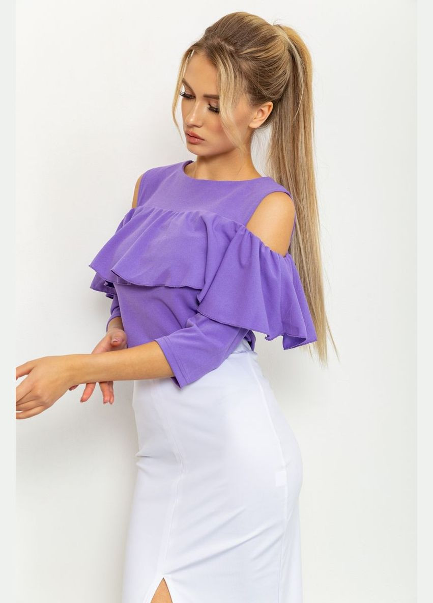 Фіолетова демісезонна блузка з відкритими плечами і воланом, колір фіолетовий, Ager