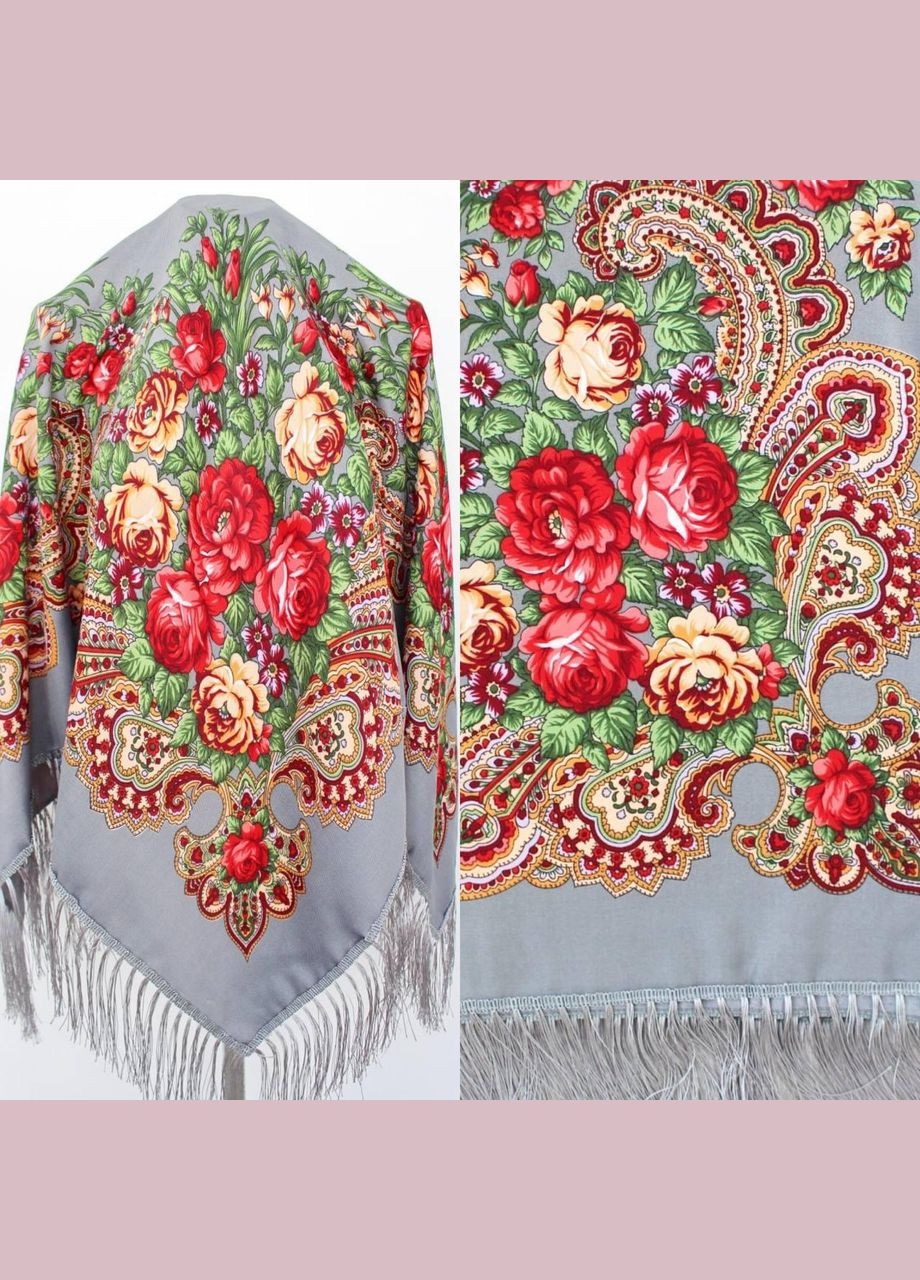 Хустка в народному стилі "Романтичні квіти" Сіра 621001 Husta (322502277)