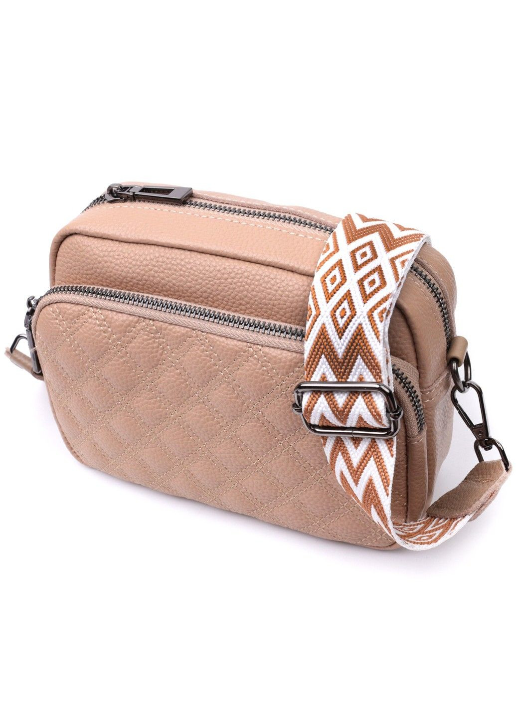 Модная женская сумка прошитая ромбами на лицевой стороне из натуральной кожи 22637 Бежевая Vintage (297993083)