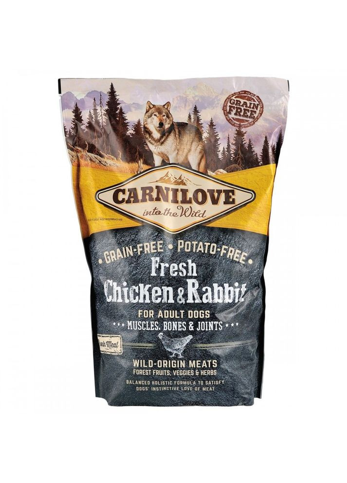 Сухой корм Fresh Chicken & Rabbit для взрослых собак всех пород, курица и кролик, 1,5 кг Carnilove (362702115)