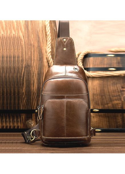 Чоловіча бананка на груди з натуральної шкіри коричнева ProDobro (363221984)