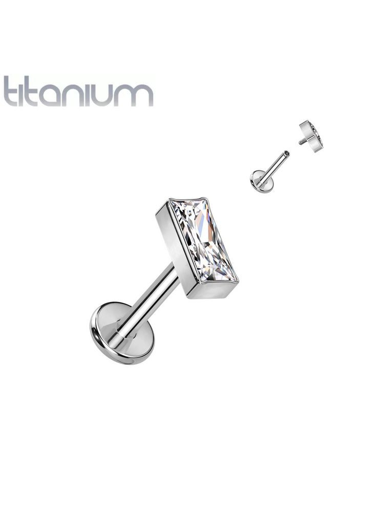 Сережка лабрет з титану для пірсингу губ, вуха TIL948-1606-C з фіанітом (Штанга: 6мм) Spikes (333698044)