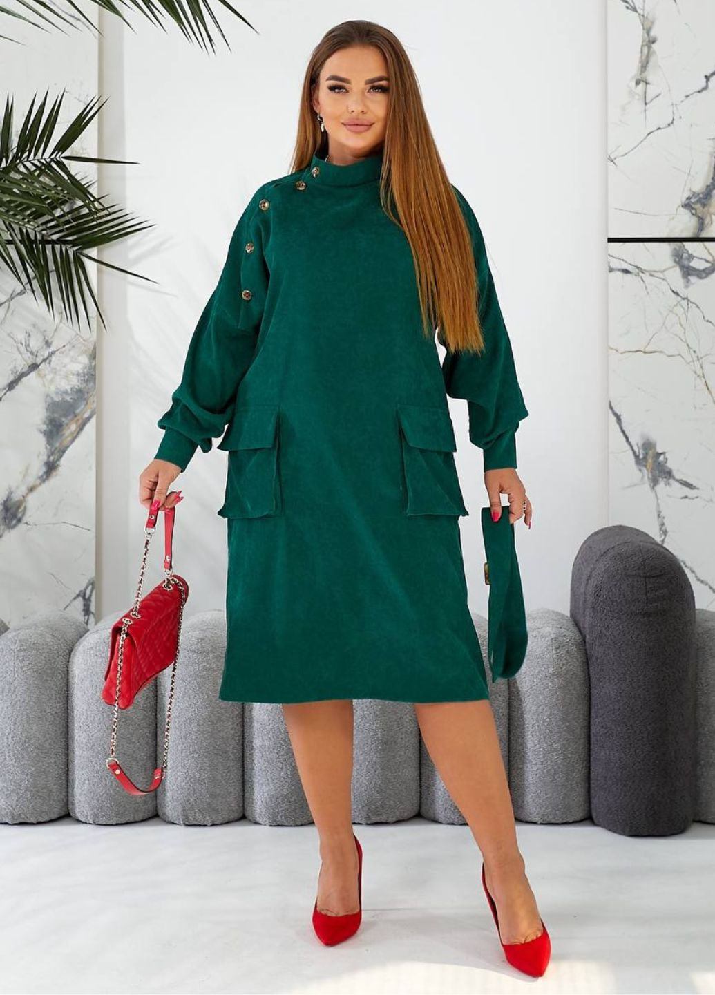 Темно-зеленое повседневный платье меди под пояс Allthings