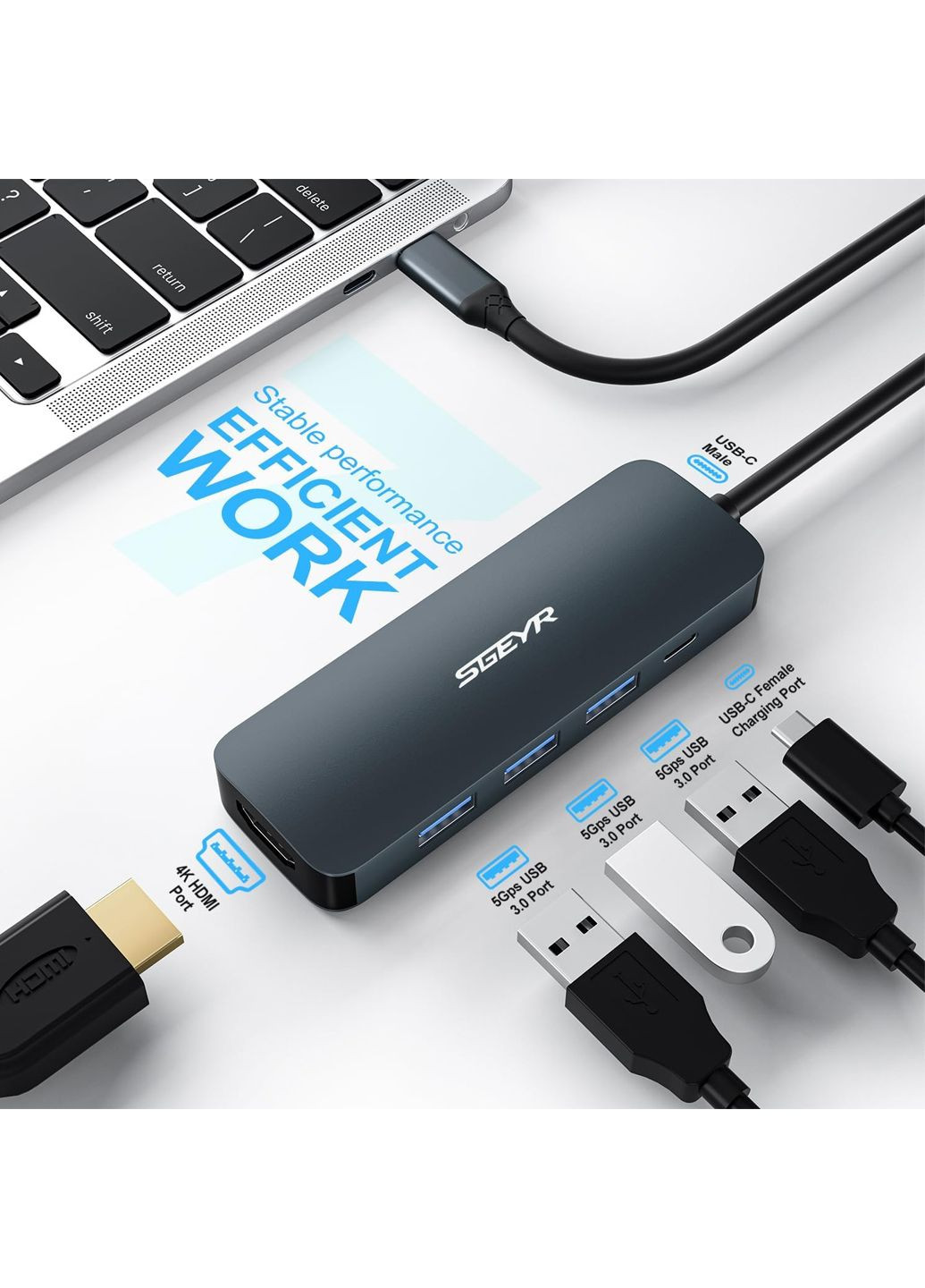 Мультифункциональный адаптер (USB-C - 3xUSB/USB-C/HDMI) комбинированный Amazon (343274310)