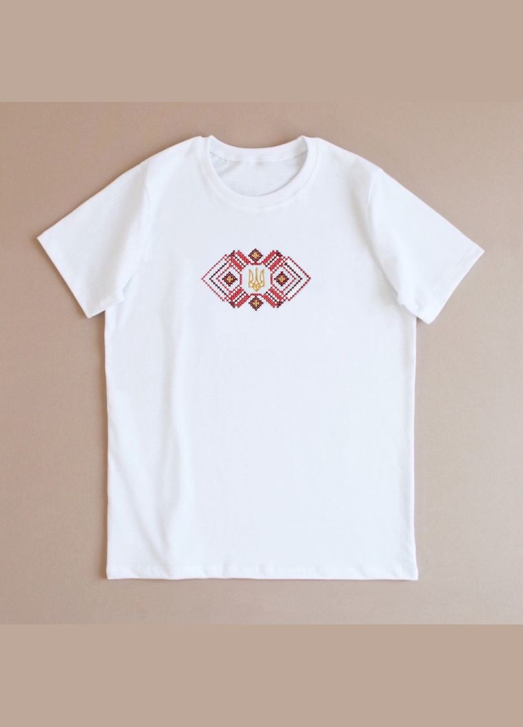 Белая летняя патриотическая детская футболка украинский код с трезубцем унисекс Ladan