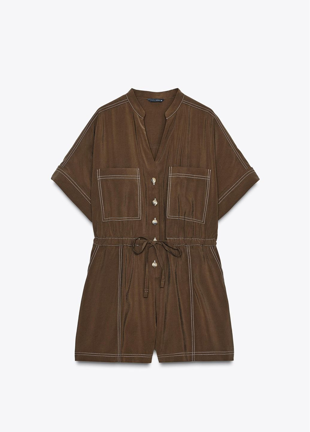 Комбинезон Zara однотонный коричневый повседневный