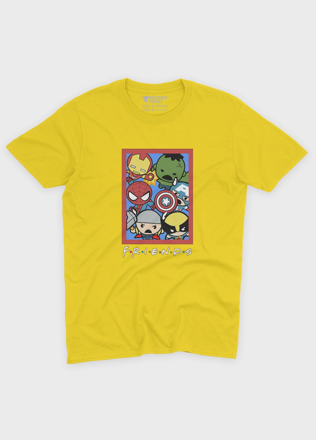 Желтая демисезонная футболка для мальчика с принтом супергероями - мстители (ts001-1-sun-006-025-006-b) Modno