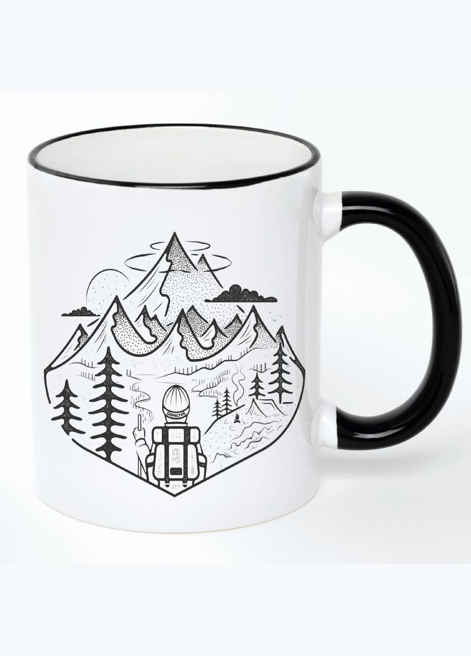 Чашка Кемпінг (кухоль, кружка) #063 Біла з чорною ручкою 330 мл No Brand (322716942)