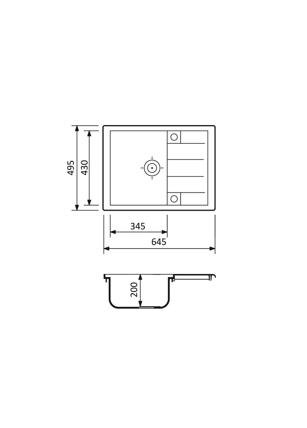 Набір кухонний Anila, штучний камінь, прямокутний, з крилом, 645х495х200мм, чаша - 1, врізна, Avena + змішувач та дозатор Adamant (370620093)