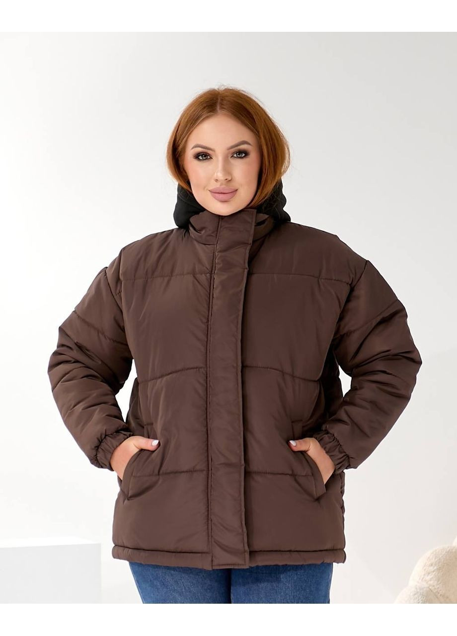 Коричнева зимня куртка жіноча зимова з імітацією толстовки Nositi 4091-15Ns