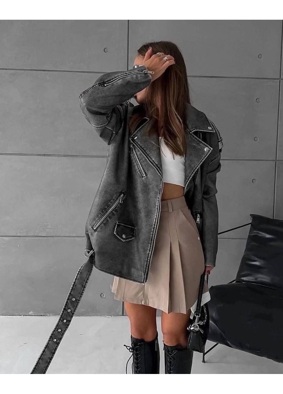 Серая куртка косуха оверсайз искусственная кожа, подклад Україна