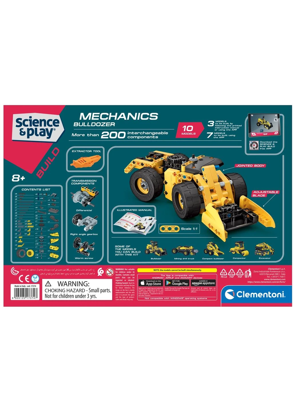 Конструктор 10 в 1 "Bulldozer", серія "Science & Play", 200 деталей (17374) Clementoni (381921695)