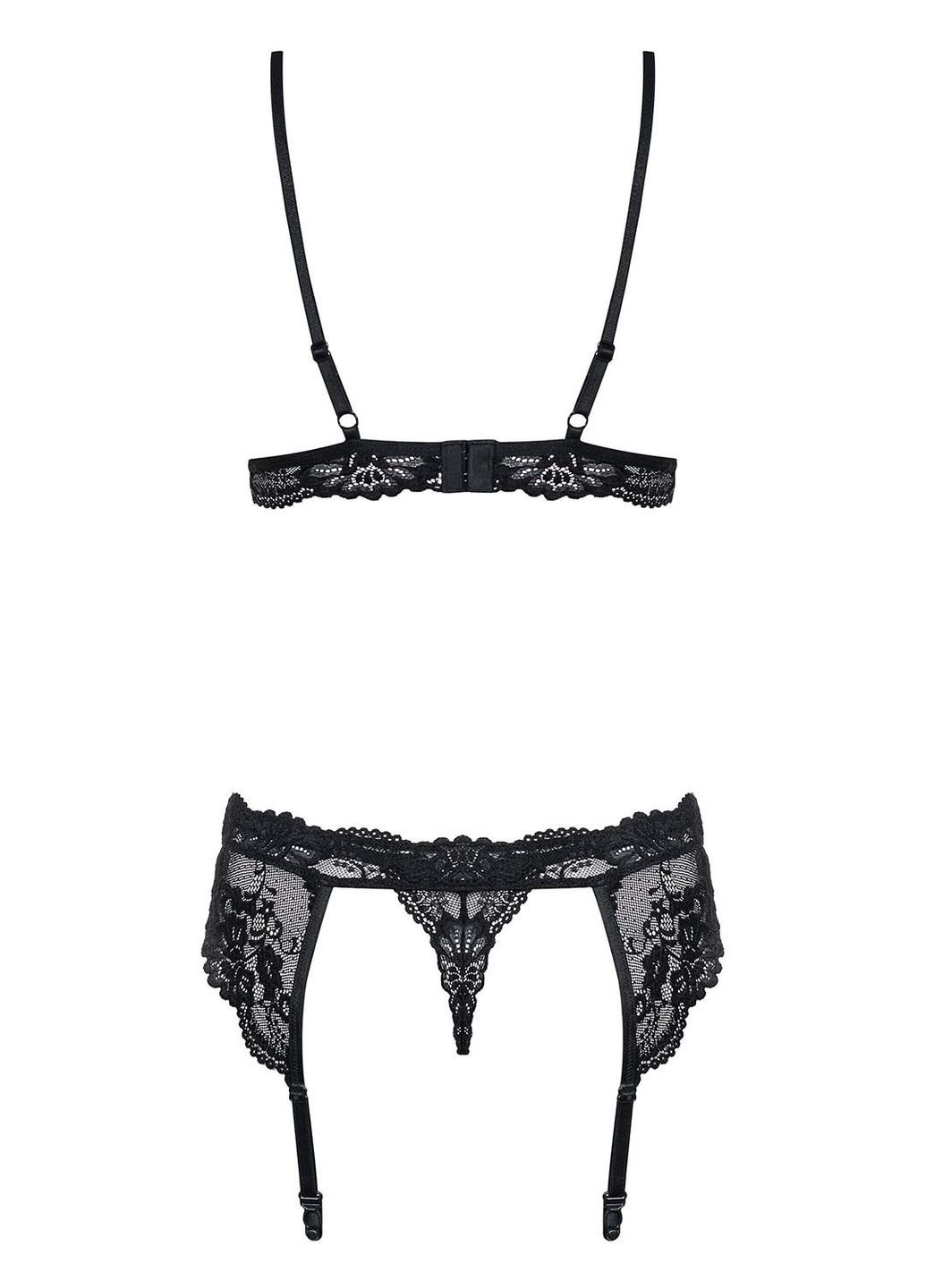 Черный демисезонный комплект с поясом 810-seg-1 set Obsessive