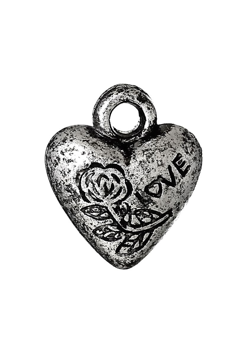 Подвески пластиковые Кулон сердце роза LOVE Античное серебро 12 мм x 10 мм Finding (335055812)