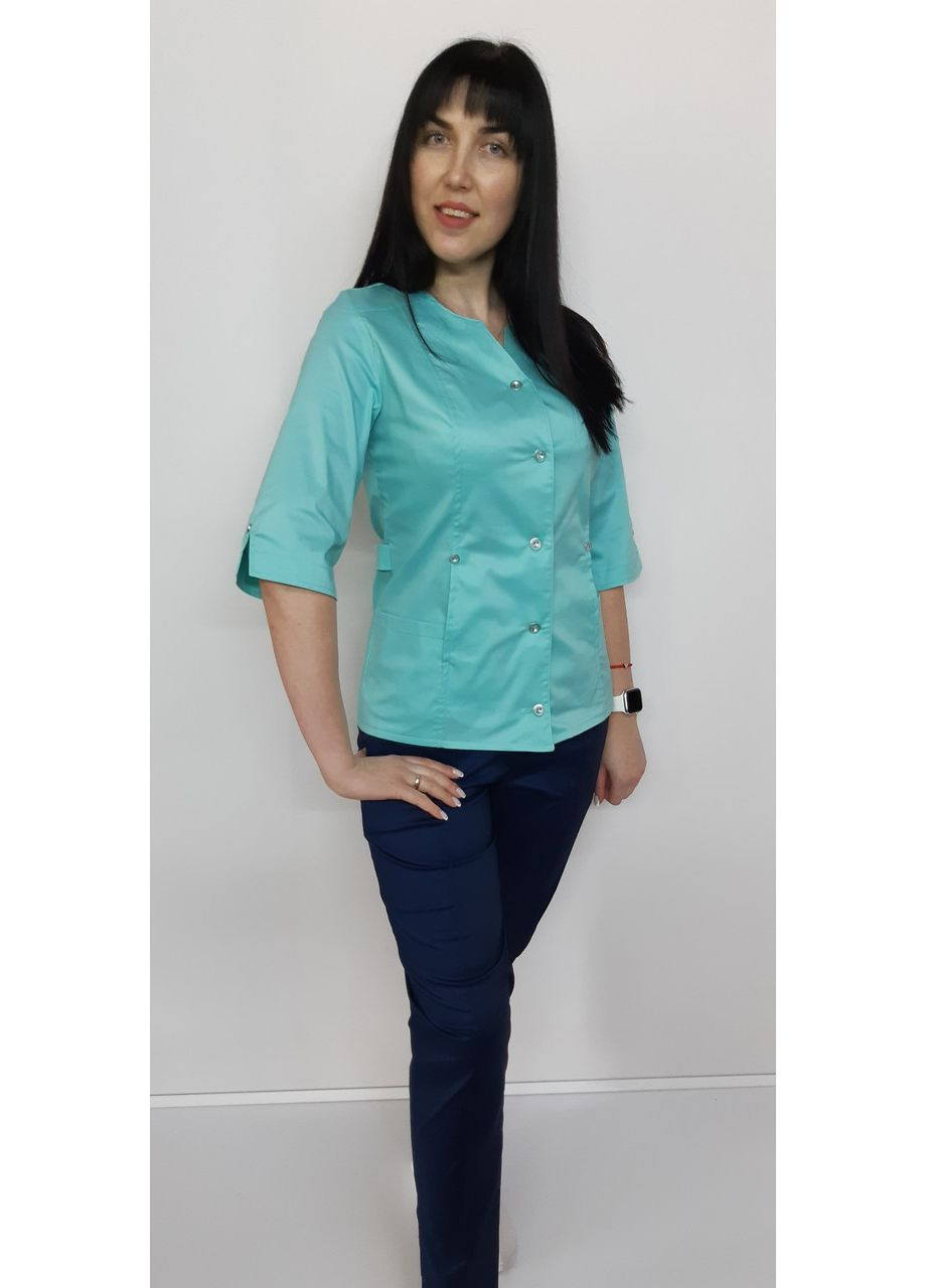 Костюм жіночий медичний Мілан стрейч-котон на гудзиках три чверті рукав 64, Білі бордові штани No Brand (361360306)