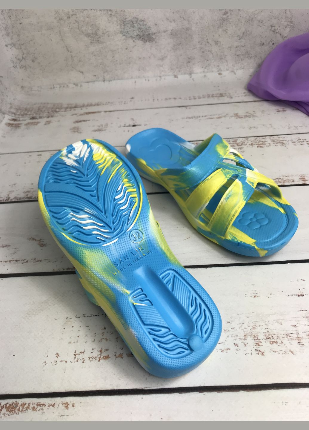 Цветные повседневные, пляжные шлепанцы детские для девочки синий (1010) Sanlin