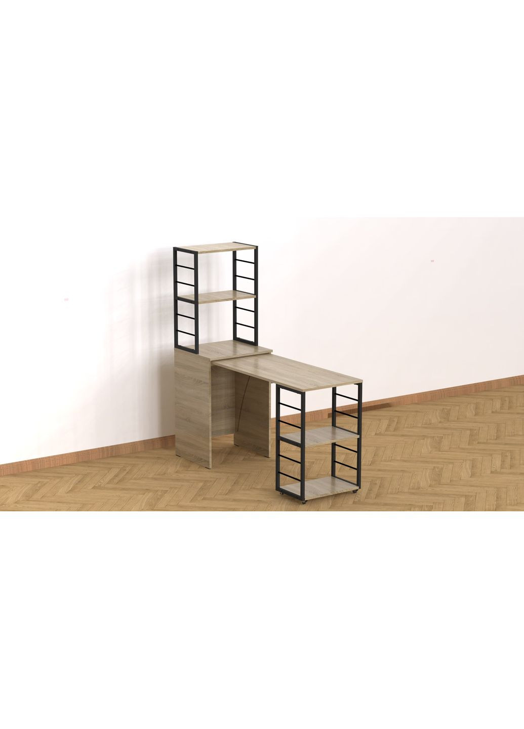 Стіл-тумба трансформер Смарт 3/2 з етажеркою 1430x1450x600 Чорний метал ДСП 16 мм (FRD-105119) Ferrum-decor (361944310)