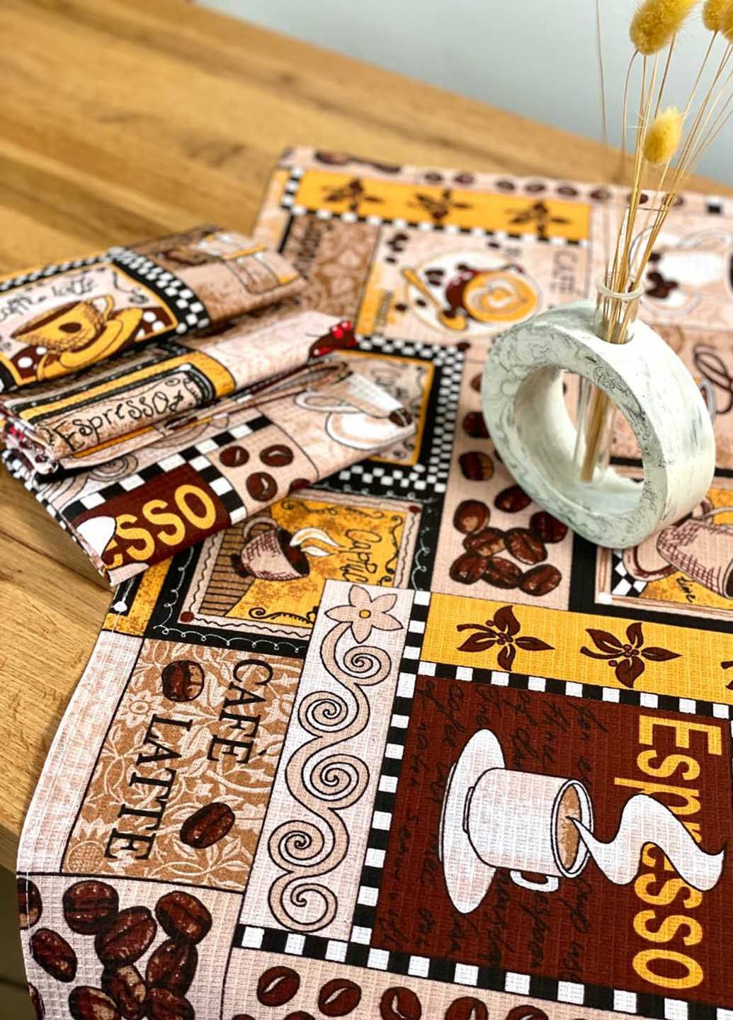 Полотенца вафельные "Кофе темное" 55х35 см (комплект 4шт) Homedec рисунок комбинированный