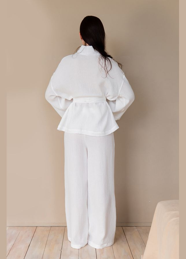 Біла всесезон піжамний костюм кімоно з брюками ivory Forly