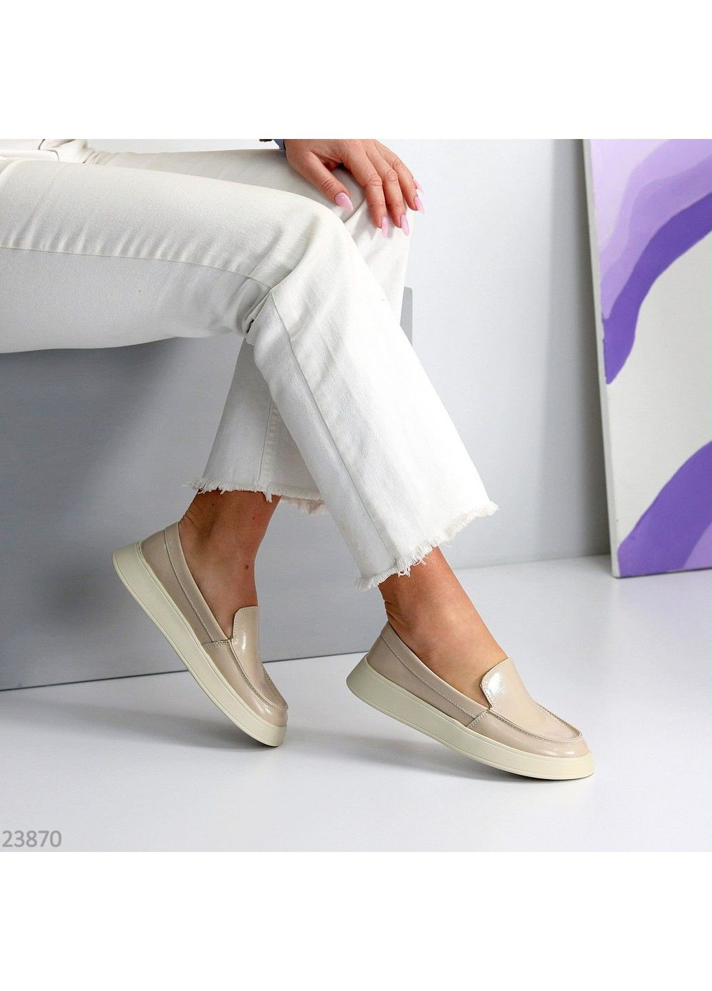 Бежевые 323 слипоны кожаные бежевые лаковые No Brand