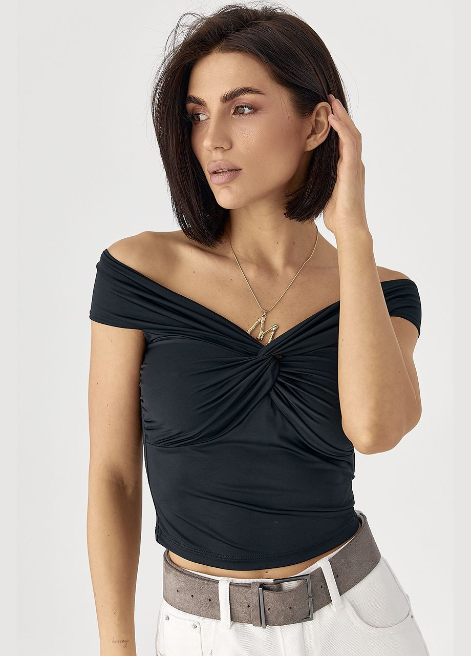 Эластичный топ с переплетением - черный Lurex — 330988692