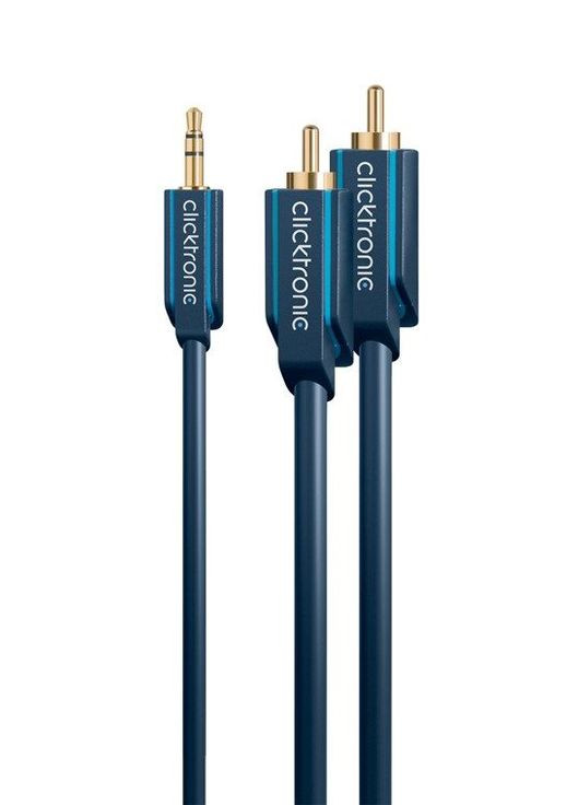 Кабель аудіо адаптер Jack 3.5mm 3pin RCAx2 M/M (тато/тато) 2.0m Casual D=3.9+6.0mm 42xWires ClickTronic (369645696)