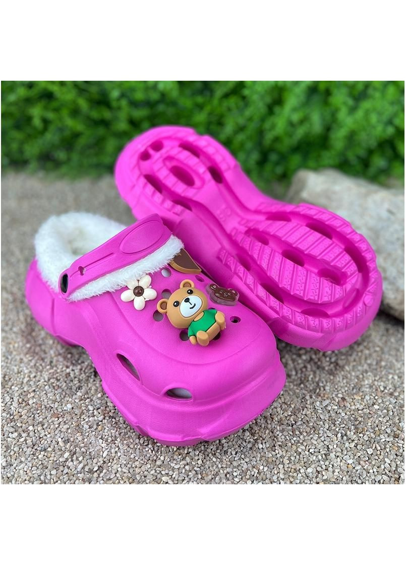 Жіночі крокси утеплені на платформі з джибітсами Е-006060-4 Фуксія Sanlin (307172398)