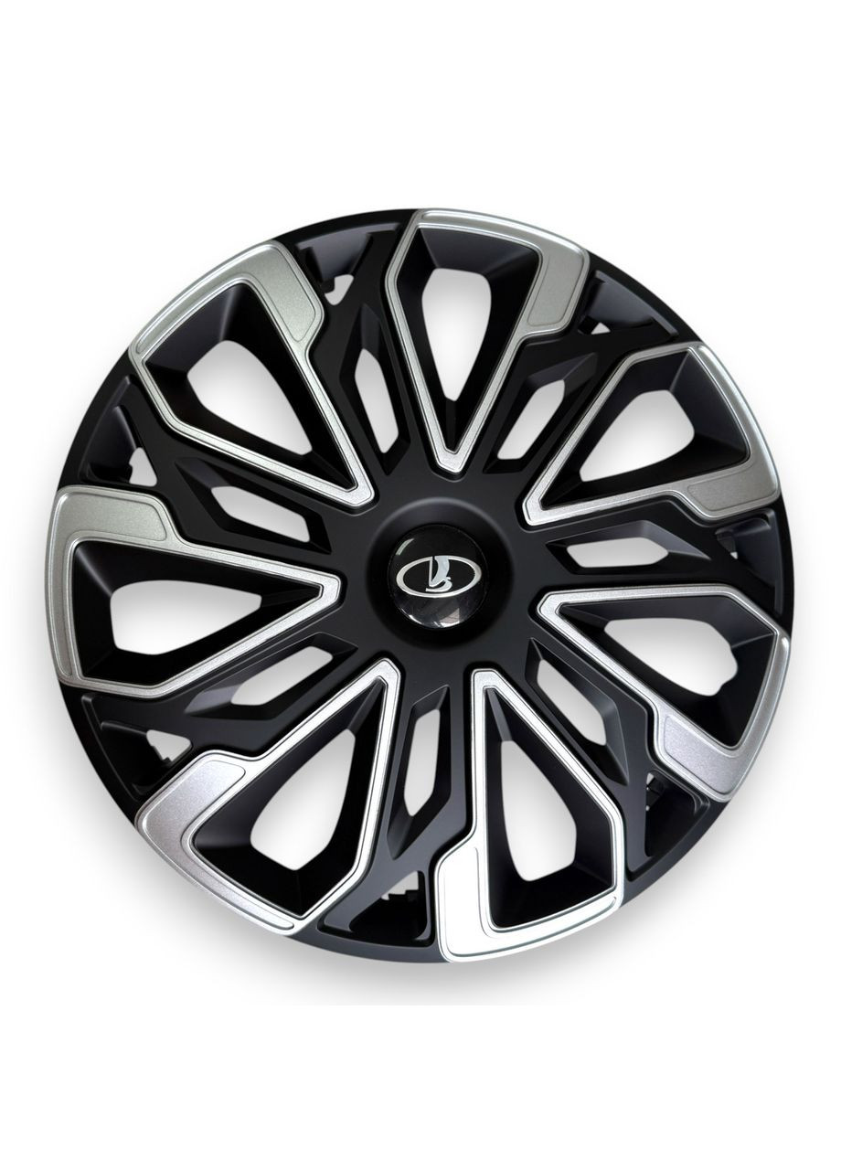 Колпаки на колеса R13 Estoril Silver Black с логотипом Lada колпаки на диски Р13 Эсторил Сильвер Блэк из лого No Brand (364463580)