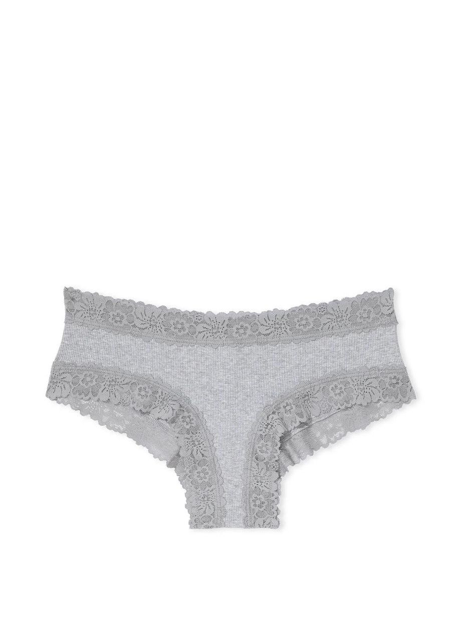 Трусики-чики женские хлопчатобумажные PINK Wink Lace-Trim Cheeky Panty серые Victoria's Secret (362099874)