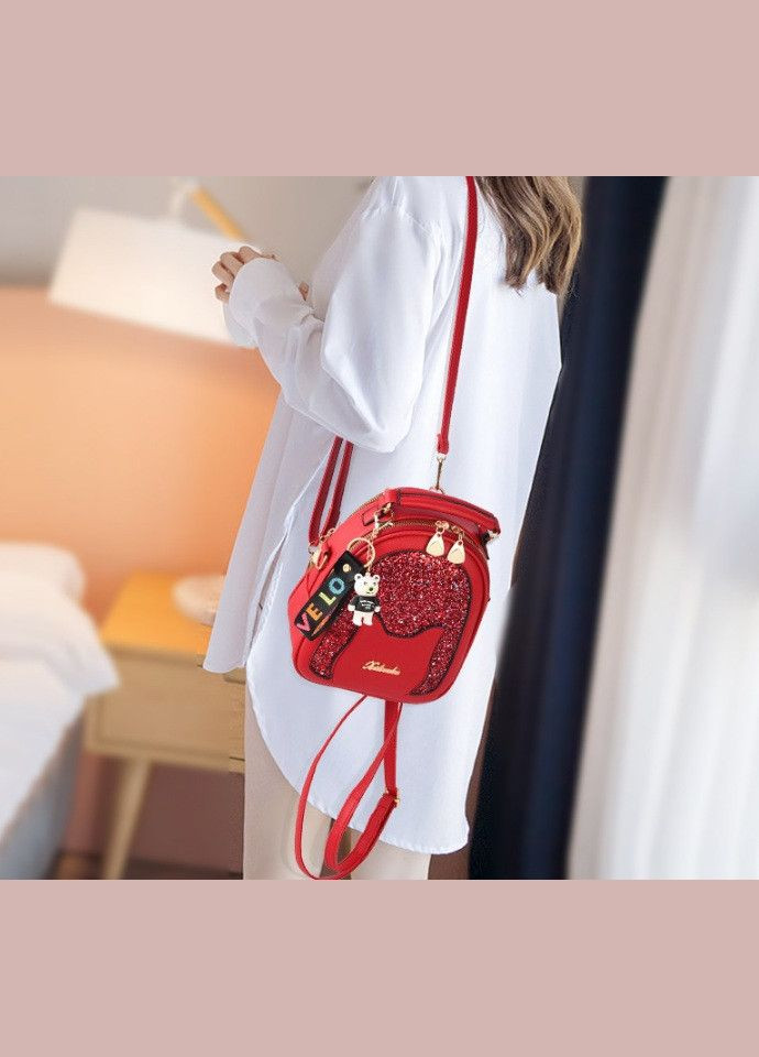 Жіночий рюкзак сумочка 2 в 1 з брелоком, з блискітками Чорний No Brand (301083002)