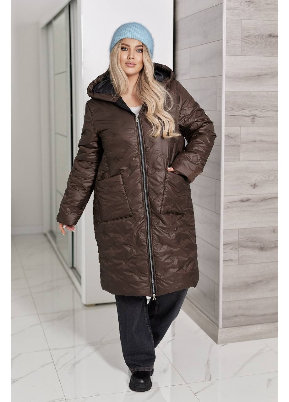 Темно-коричневая зимняя женская куртка-пальто куртка-пальто FINO Mode