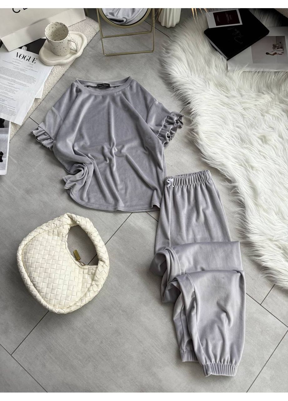 Сіра всесезон жіноча піжама футболка + штани No Brand