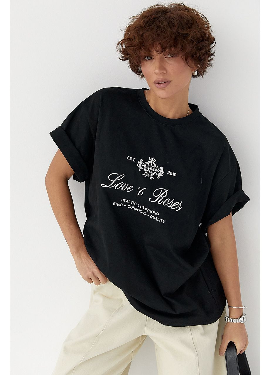 Футболка свободного фасона с вышитыми надписями Lurex - (371334086)