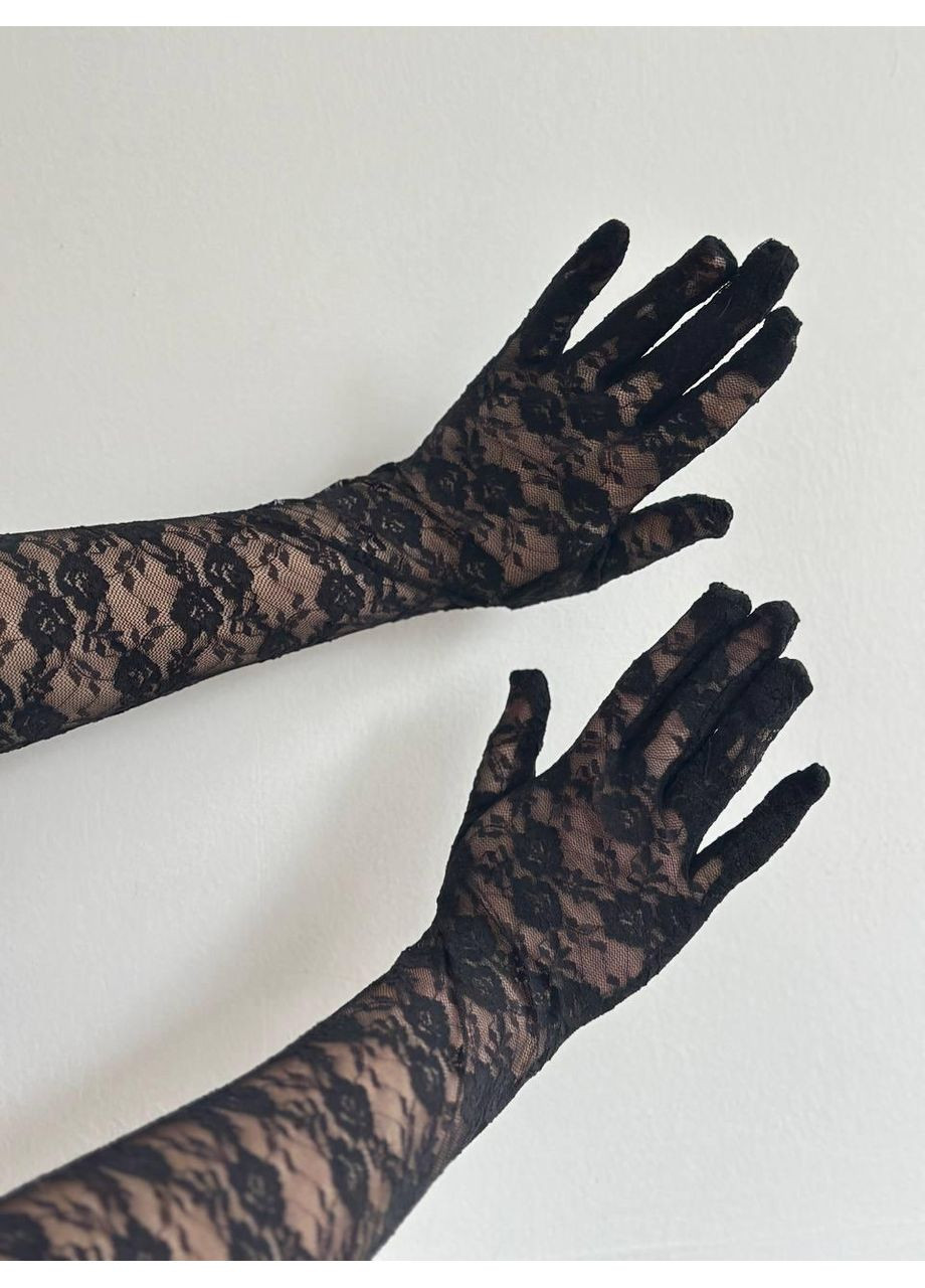 Довгі мереживні рукавички чорні еластичні / Еротичні рукавички з мережива чорного кольору / Жіночі рукавички мереживні No Brand (367102217)
