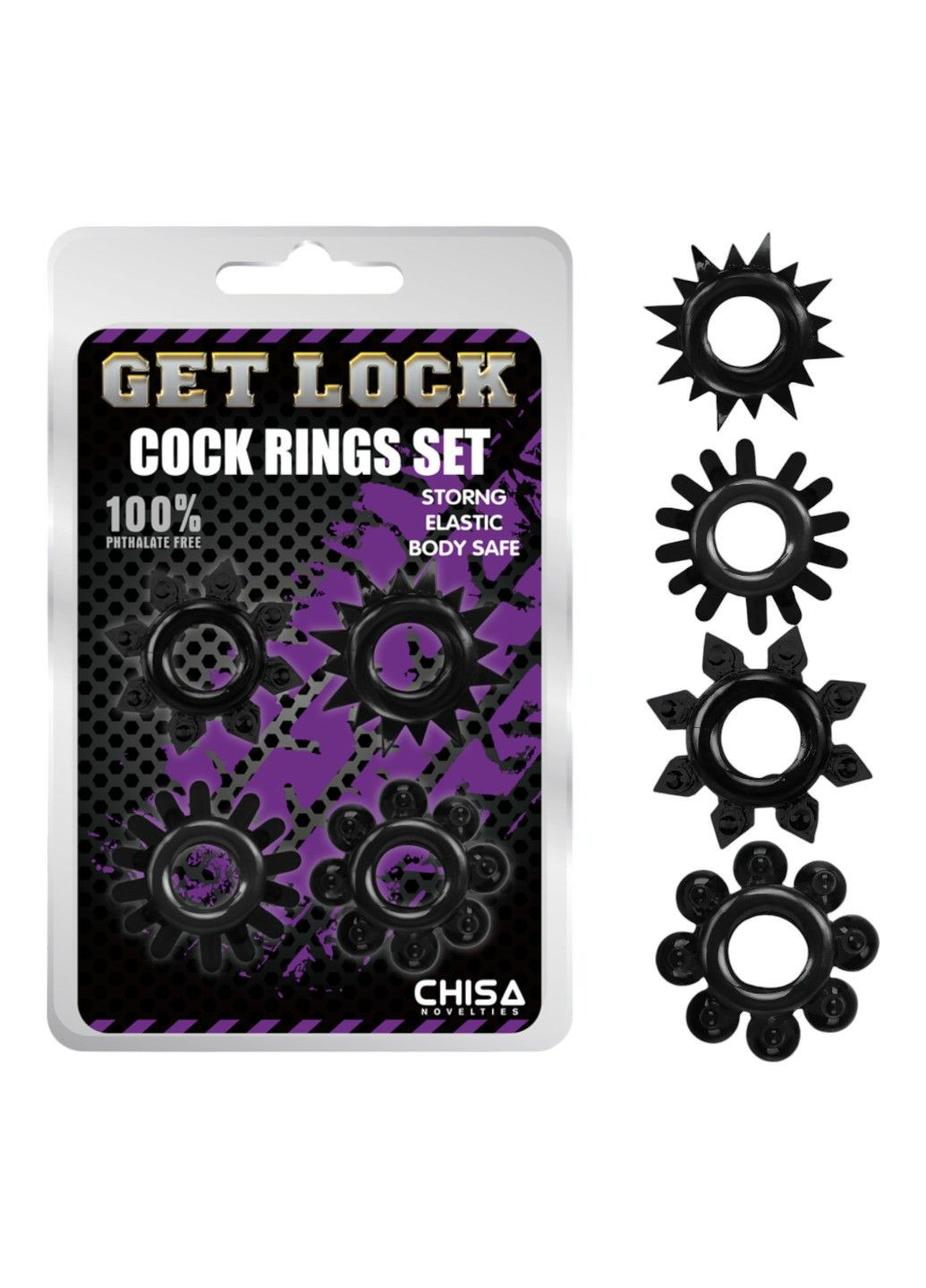 Набір з 4 ерекційних кілець "Cock Rings Set Black" Chisa GK Power (303355021)