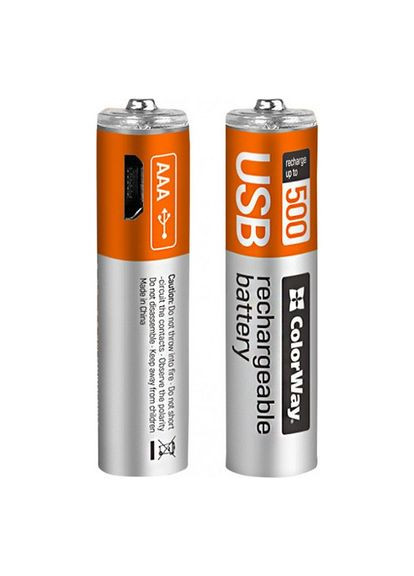 Акумулятор (microUSB роз'єм) AAA 400mAh Li-Pol 2шт USB (CW-UBAAA-01) Colorway (319534632)