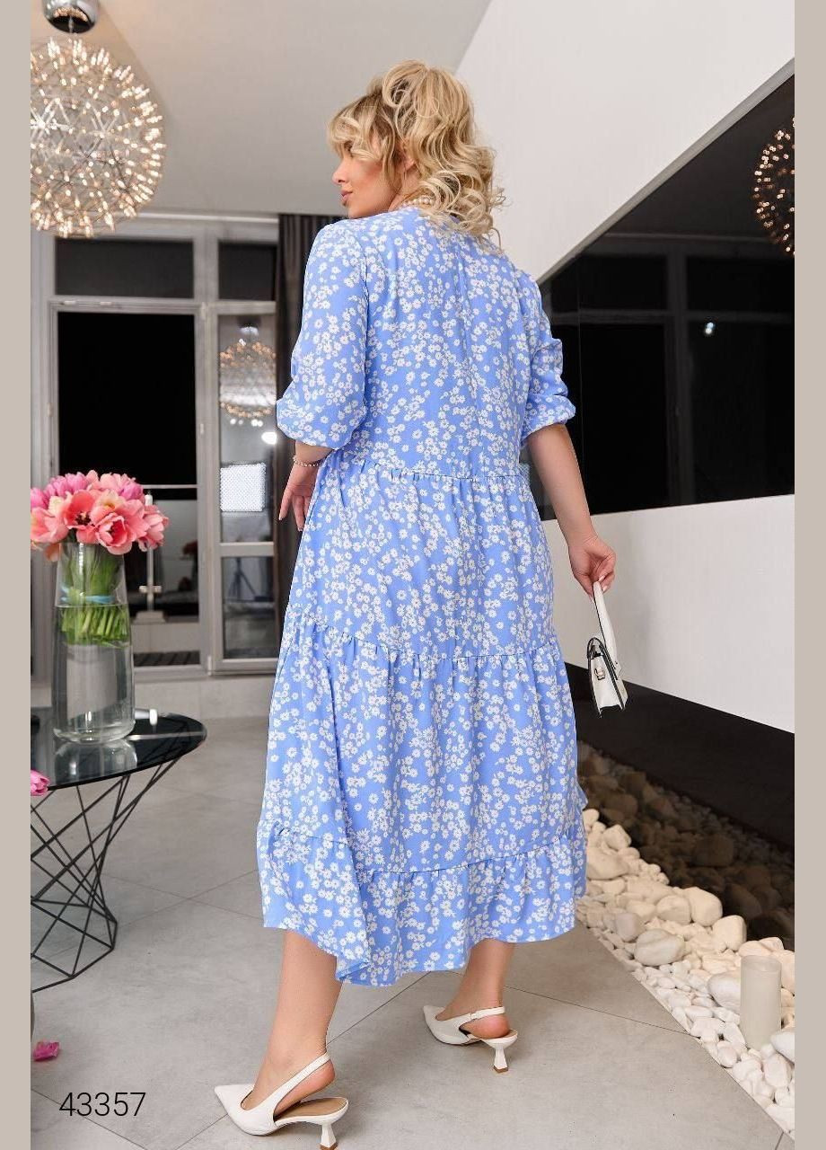 Блакитна повсякденний сукня великих розмірів Liton з квітковим принтом