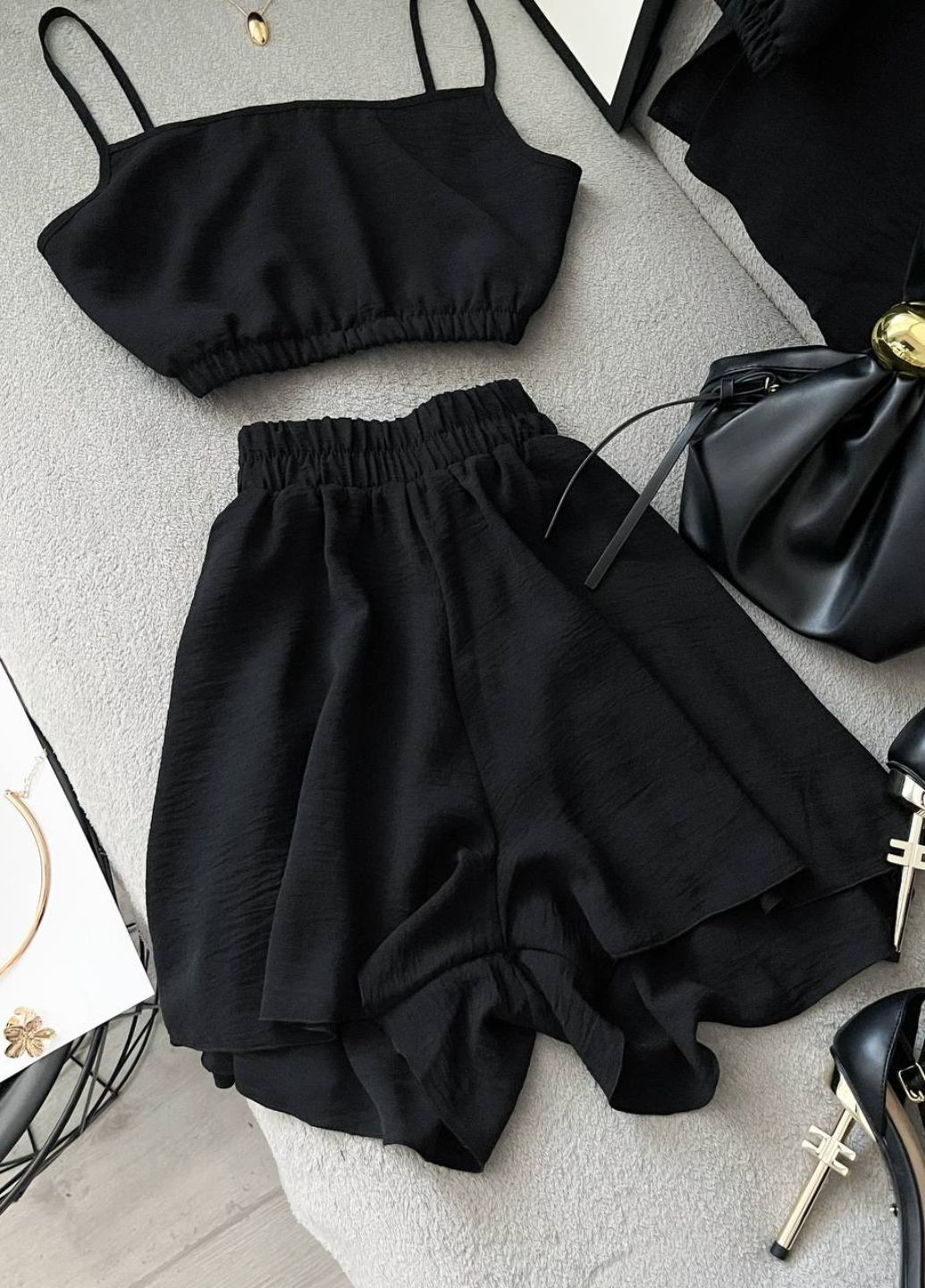 Вишуканий легкий літній повсякденний костюм трійка: сорочка + топ + шорти Allthings (344448123)