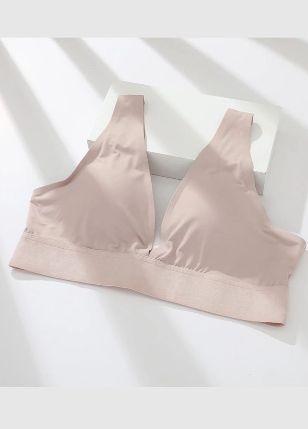 Бежевий топ безшовний бюстгальтер-топ з відкритою спинкою гладенький (1855-90) Finetoo без кісточок поліамід, еластан