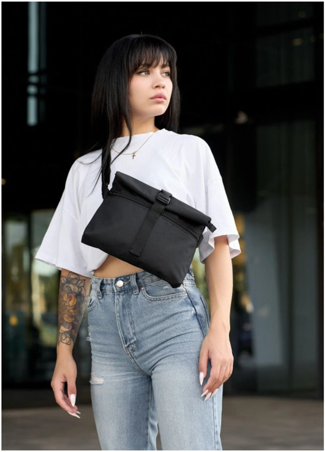 Жіноча сумка через плече месенджер Dalas чорна тканева Sambag (315391512)