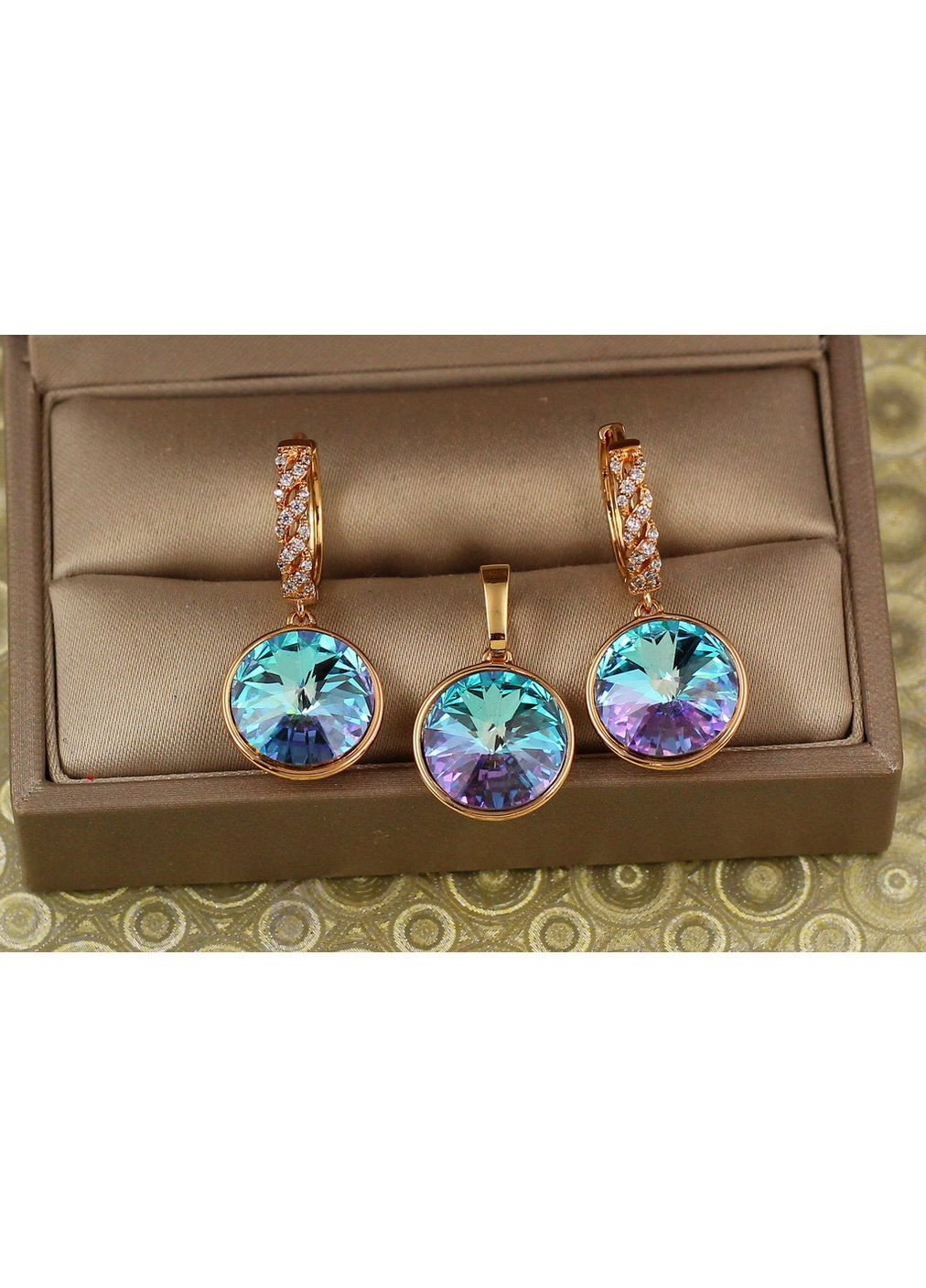 Набір великий камінь Сваровскі фіолетовий хамелеон 1,4 см золотистий love-shopping Xuping Jewelry (354659235)